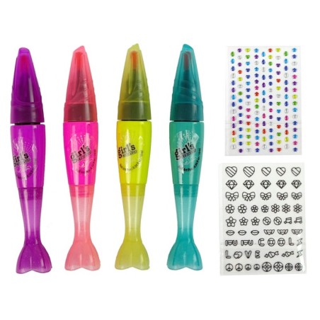 Küünte värvimise komplekt Küünelakid Pliiatsid Värvilised kleebised