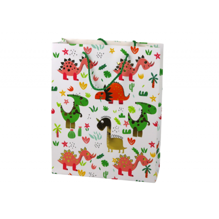 Paberist kinkekott Värvilised dinosaurused palmid 32 cm x 26 cm x 10 cm