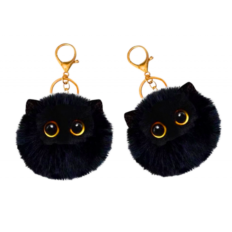 Plush Cat võtmehoidja Ornament Silmad Kõrvad Must