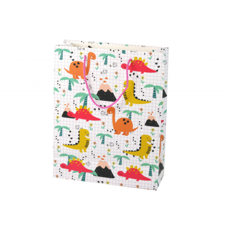 Värviline ruuduline kingikott Dinosaurused 32 cm x 26 cm x 10 cm