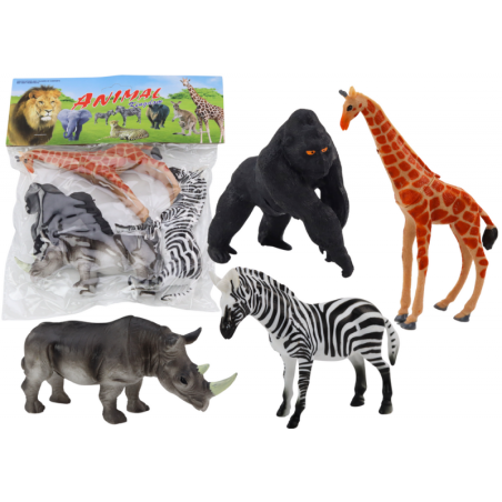 Aafrika loomad kujukeste komplekt, 4 tükki, kaelkirjak, gorilla, sebra ja ninasarvik