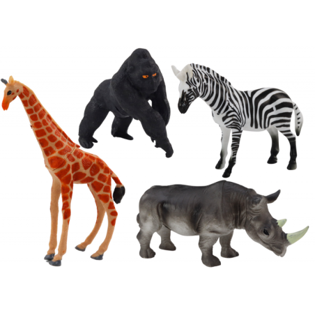 Aafrika loomad kujukeste komplekt, 4 tükki, kaelkirjak, gorilla, sebra ja ninasarvik