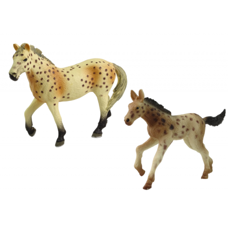 Komplektis 2 hobusefiguuri Knabstrupper hobune varsaga
