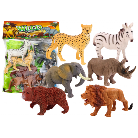 Komplektis 6 metslooma kujukest, elevant, lõvi, ninasarvik