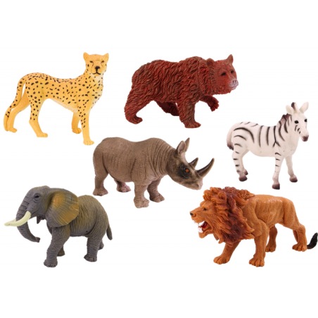 Komplektis 6 metslooma kujukest, elevant, lõvi, ninasarvik