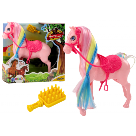 Kujukeste hobune värvilise laka ja roosa harja sadulaga