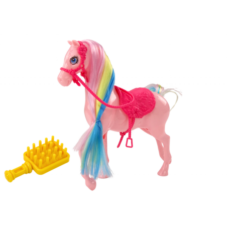 Kujukeste hobune värvilise laka ja roosa harja sadulaga