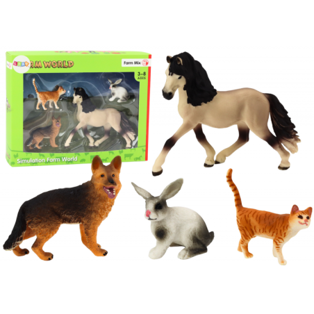 Lemmikloomafiguuride komplekt hobune koer jänes kass 4 tükki