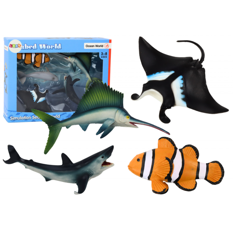 Sea Animal Figuuride komplekt Shark Dolphin Stingray 5 tk