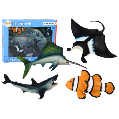 Sea Animal Figuuride komplekt Shark Dolphin Stingray 5 tk