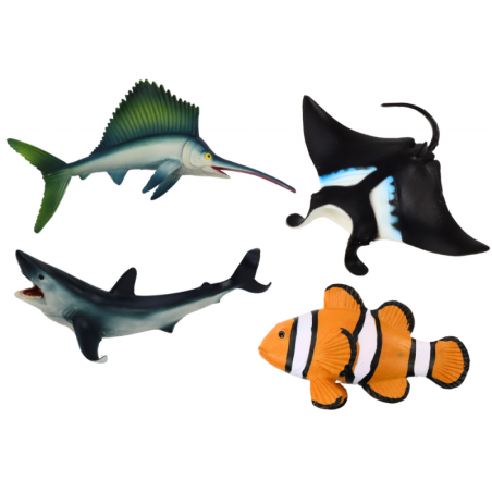 Sea Animal Figuuride komplekt Shark Dolphin Stingray 5 tk