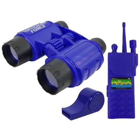 Politsei aksessuaarid, relv, käerauad, binokel, vile, kell, märk