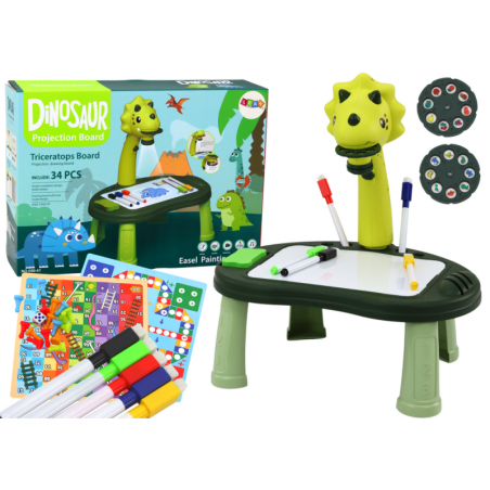 Dinosauruste joonistamise projektor Mängulaud 2in1 Hiina maod, roheline