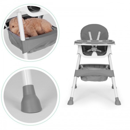 Lapse söögitool kandiku ja korviga, 5-punkti traksid, hall