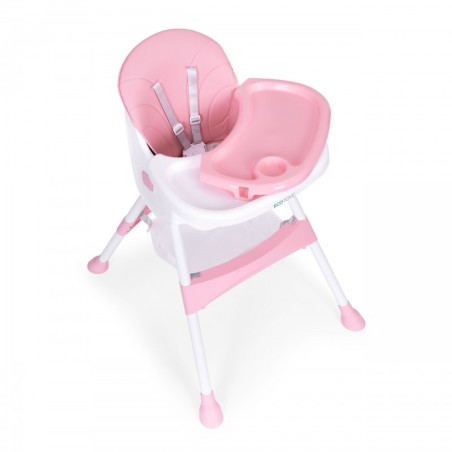 Lapse söögitool kandiku ja korviga, 5-punkti rihmad, roosa