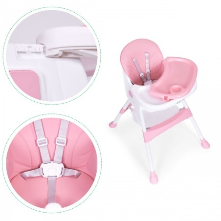 Lapse söögitool kandiku ja korviga, 5-punkti rihmad, roosa