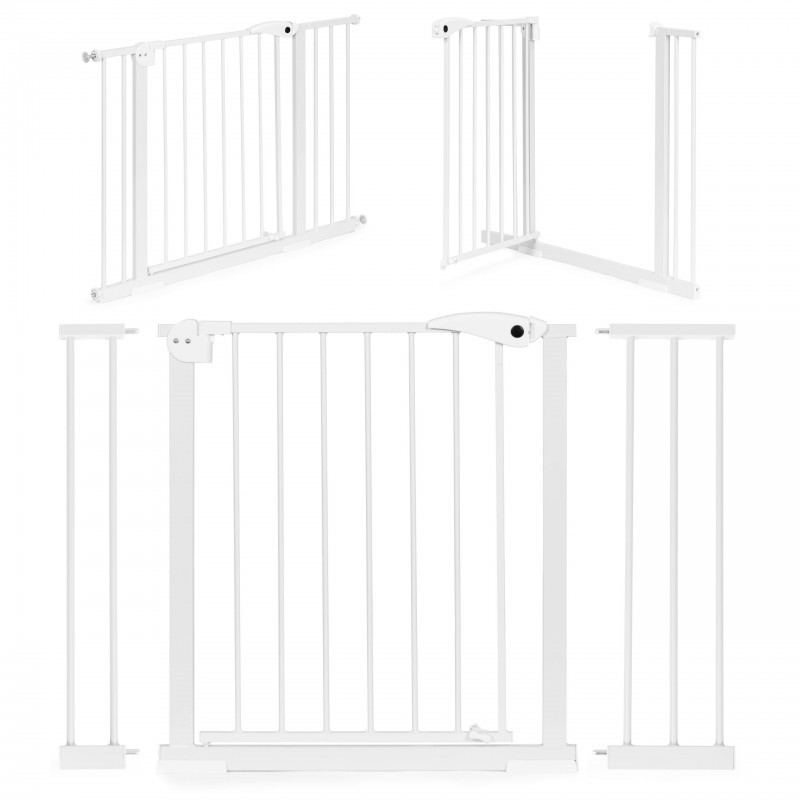 Turvavärav 74-105 cm, treppidele ja ustele, teras, lisapaneelid, valge