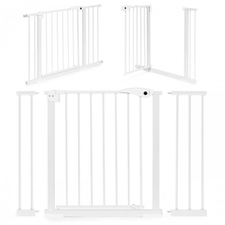 Turvavärav 74-105 cm, treppidele ja ustele, teras, lisapaneelid, valge