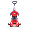 Tõukeauto, pöörlevad rattad, käepide, helid - punane