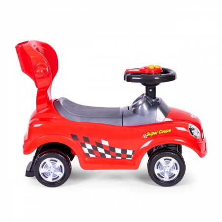 Tõukeauto, pöörlevad rattad, käepide, helid - punane