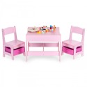 Lastemööbli komplekt – laud + 2 tooli koos tahvliga, roosa