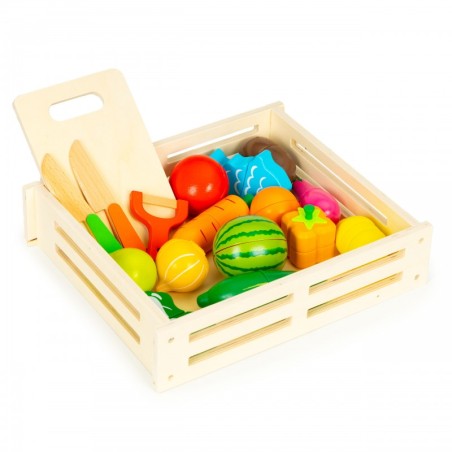 Puidust juur- ja puuviljad puidust kastis lõikamiseks + 17 elementi