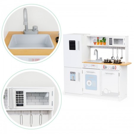 Puidust mänguköök lastele LED-valgustiga + potid