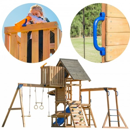 Mitchi suur puidust mänguväljaku liumägi, ronimissein + torn