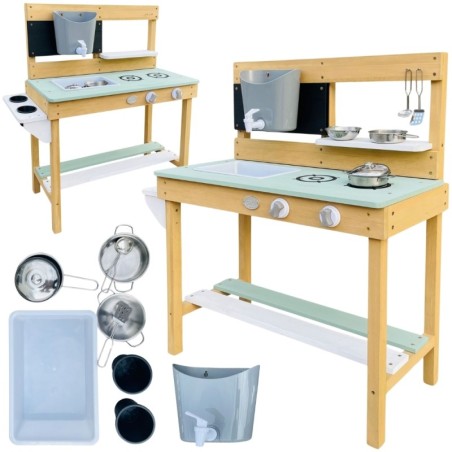 Mudaköök lastele veega ja liivaga mängimiseks, puidust, 80 x 33 x 88 cm