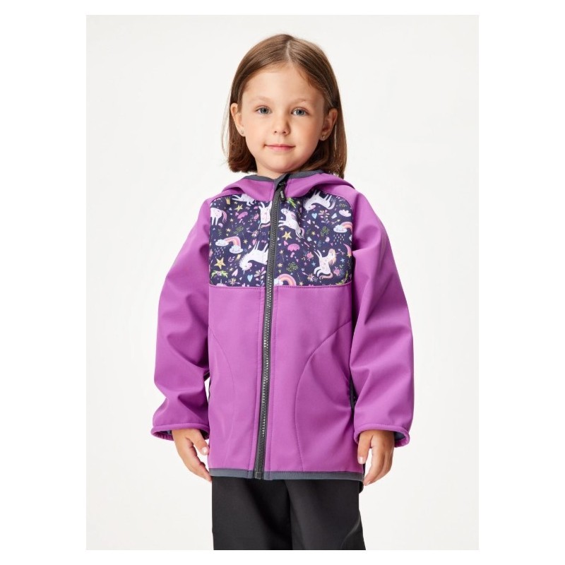Laste softshell jope ilma voodrita Basic , lilla, ükssarvikud