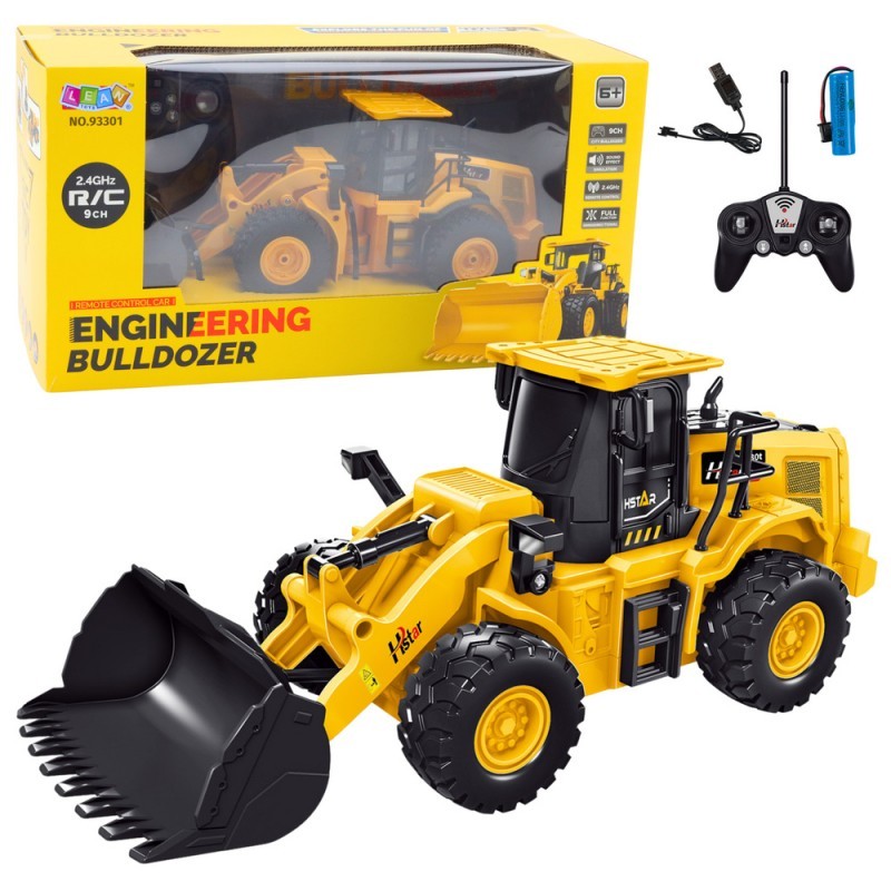 Ekskavaator buldooseri kaugjuhtimispuldiga RC 2.4G 9CH Kollane