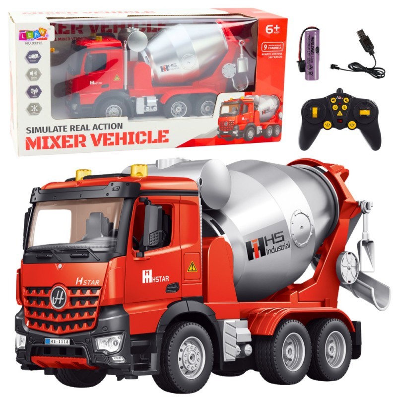 RC Kaugjuhitav betoonisegisti ehitusveoauto RC 2.4G 9CH punane