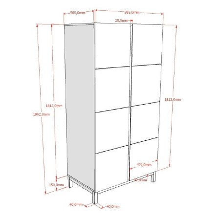 Riidekapp EVA 2 uksega, valge