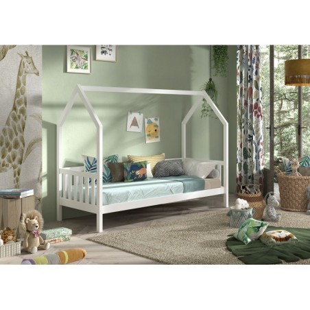 CABANE majavoodi äärega + voodisahtel 90 X 200 CM valge