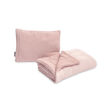 Kootud musliiniga teki ja padja komplekt - roosa
