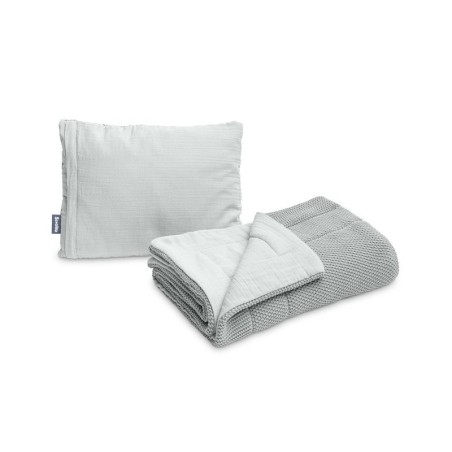 Kootud musliiniga teki ja padja komplekt - hall