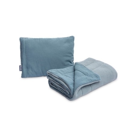 Musliiniga kootud teki ja padja komplekt - sinine