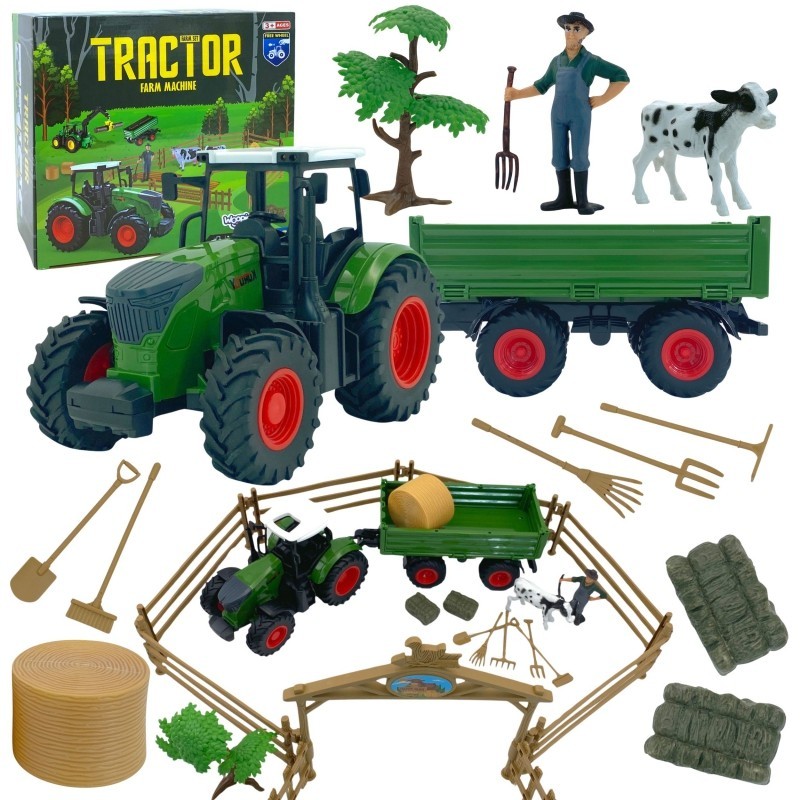 Minifarmikomplekt Traktor, Loomad, Farmi asula, Farmeri tööriistad