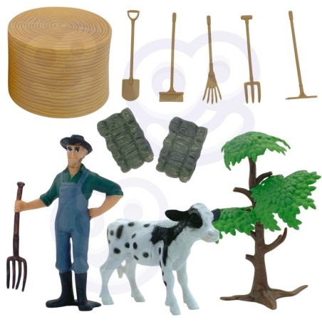 Minifarmikomplekt Traktor, Loomad, Farmi asula, Farmeri tööriistad