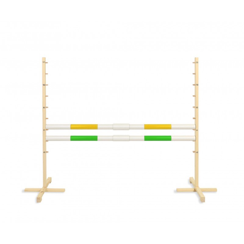 Hüppetakistus hobihobusele 160cm, kõrgus 120 cm, kaks tala kollane ja roheline