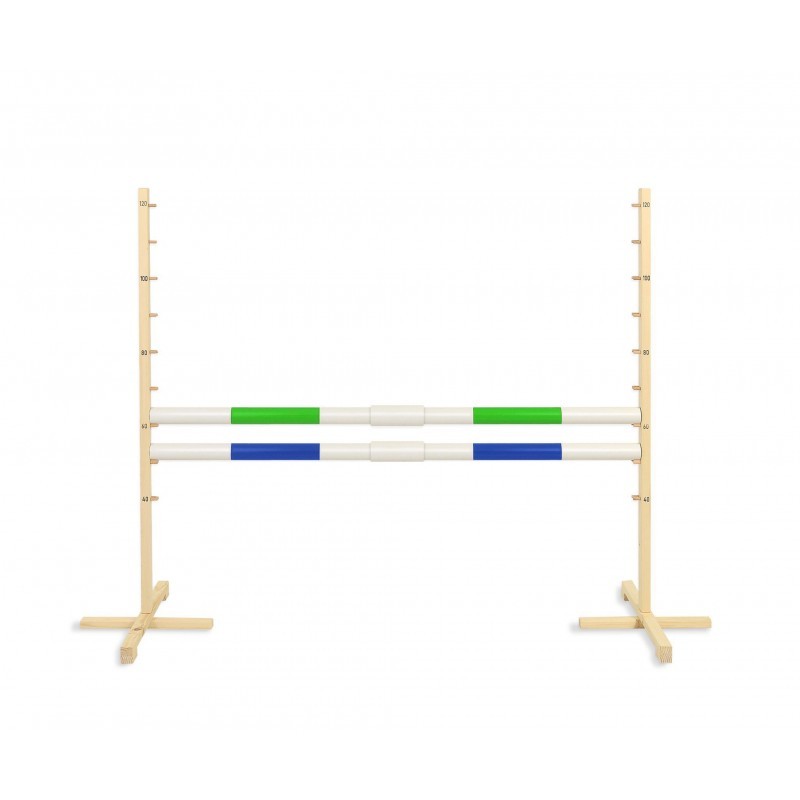 Hüppetakistus hobihobusele 160cm, kõrgus 120 cm, kaks tala roheline ja sinine
