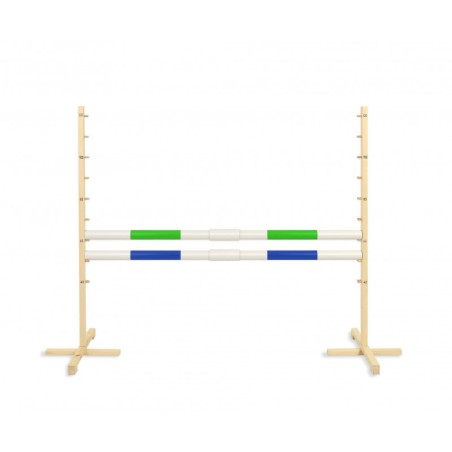 Hüppetakistus hobihobusele 160cm, kõrgus 120 cm, kaks tala roheline ja sinine