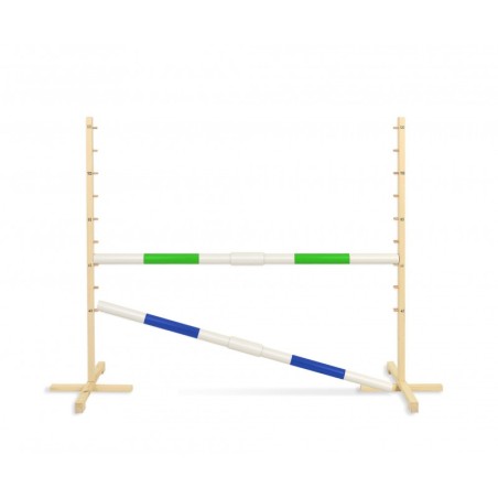 Hüppetakistus hobihobusele 160cm, kõrgus 120 cm, kaks tala roheline ja sinine
