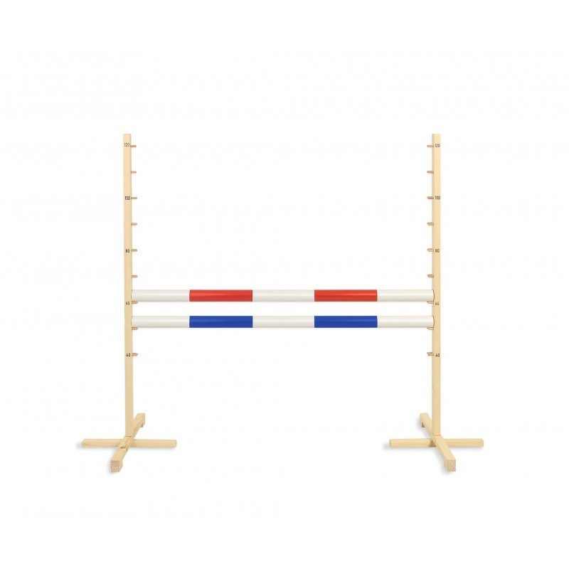Hüppetakistus hobihobusele 120cm, kaks tala sinine ja punane