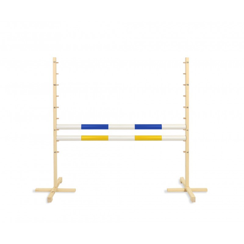 Hüppetakistus hobihobusele 120cm, kaks tala kollane ja sinine