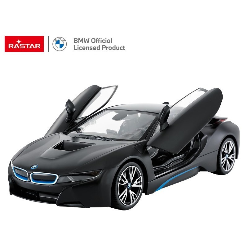 RC puldiga auto Rastar BMW i8 1:14 avatavate ustega, must