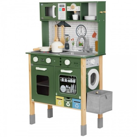 Puidust mänguköök 9in1, roheline, kodumasinad, akssesuaarid, kaart, tahvel