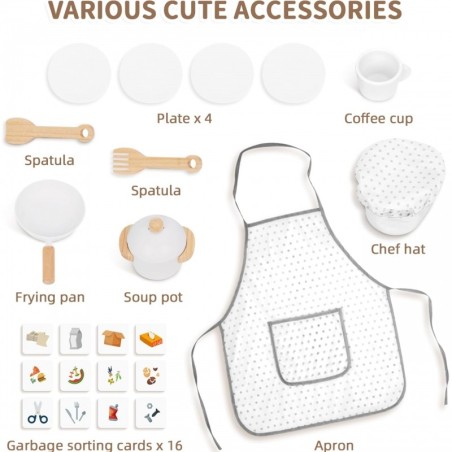 Puidust mänguköök 9in1, roheline, kodumasinad, akssesuaarid, kaart, tahvel