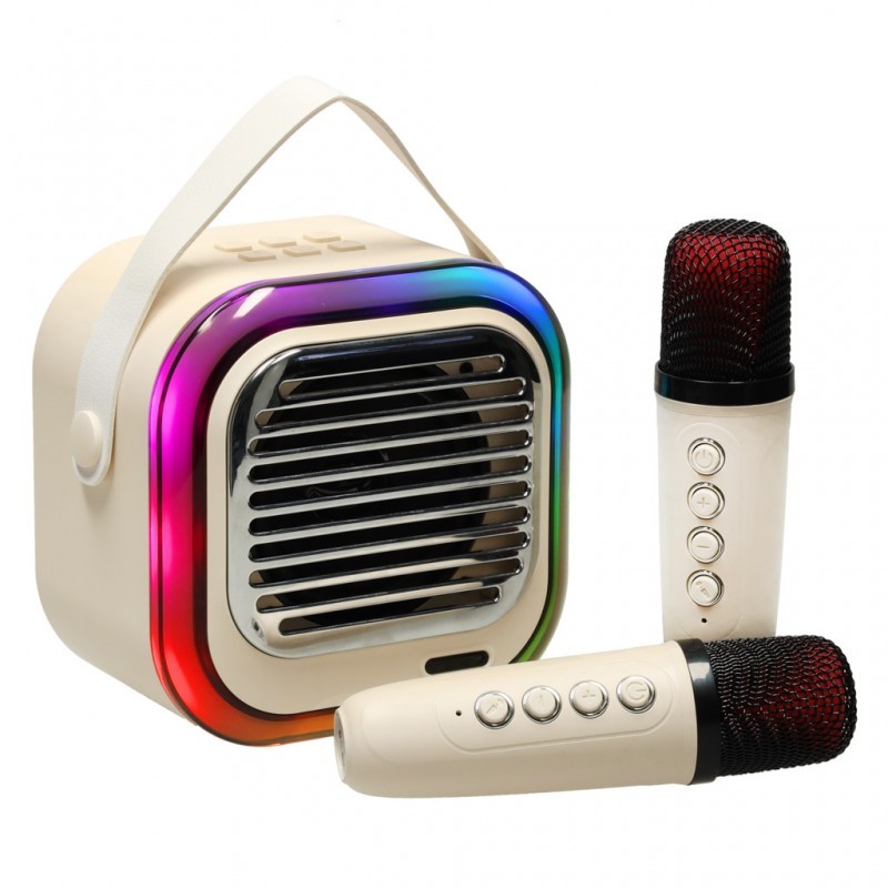 Kaasaskantav USB bluetooth karaoke kõlar mikrofonidega LED, kreem