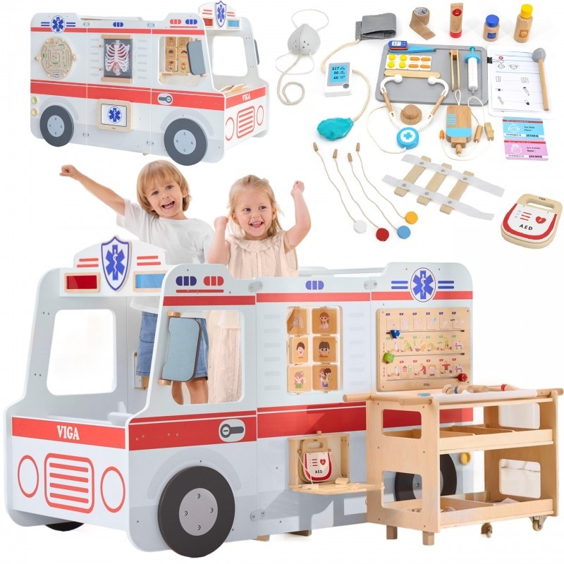 Suur puidust kiirabi komplekt mängunurk, 25 osa
